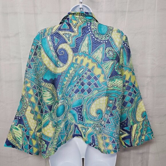 Chico's Jacket Blue Green Abstract Artsy Burnout Open Psychedelic Shacket 2 (L) - Picture 7 of 14